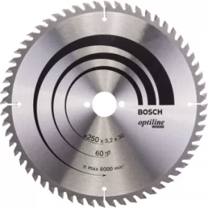 Image of Bosch Optiline Wood Cutting Saw Blade 250mm 60T 30mm