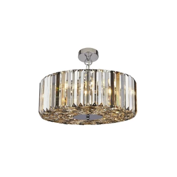 Image of Chapeau 5 Light Chrome Pendant / Semi Flush, Amber, Smoke And Clear Glass Crystals