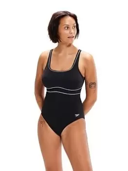 Image of Speedo Shaping Contour Eclipse Swimsuit, Black/White, Size 44, Women