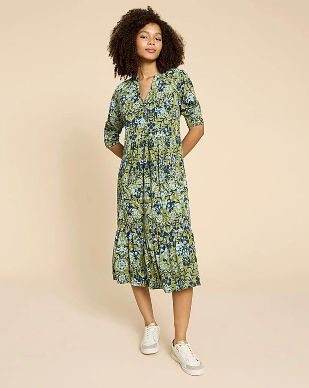 Image of White Stuff White Stuff Naya Jersey Dress Blue Multi-Coloured Female 8 SC55209