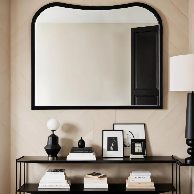 Image of Home Garden Direct Garda Irregular Wall Mirror Black 80x65cm Size: 80x65cm Black Unisex 80x65 cm
