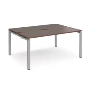 Image of Bench Desk 2 Person Starter Rectangular Desks 1600mm Walnut Tops With Silver Frames 1200mm Depth Adapt