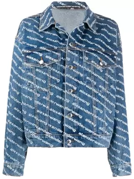 Image of ALEXANDER WANG WOMEN All Over Logo Denim Jacket Blue