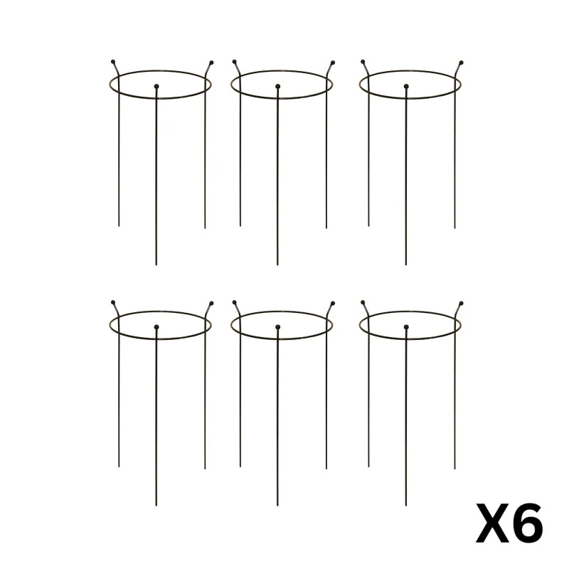 Image of 6 Pack of Small 60cm x 35cm Heavy Duty Black Steel Herbaceous Garden Plant Support Ring