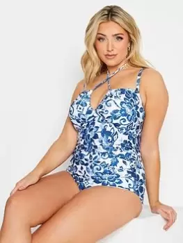 Image of Yours Batik Drawstring Criss Cross Swimsuit, White, Size 22, Women