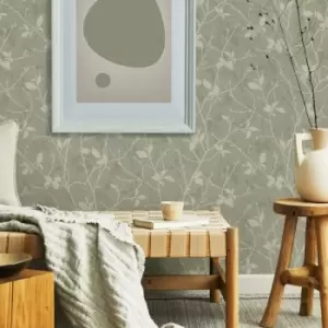 Image of Boutique - Belle Geometric Sage Green Wallpaper - White