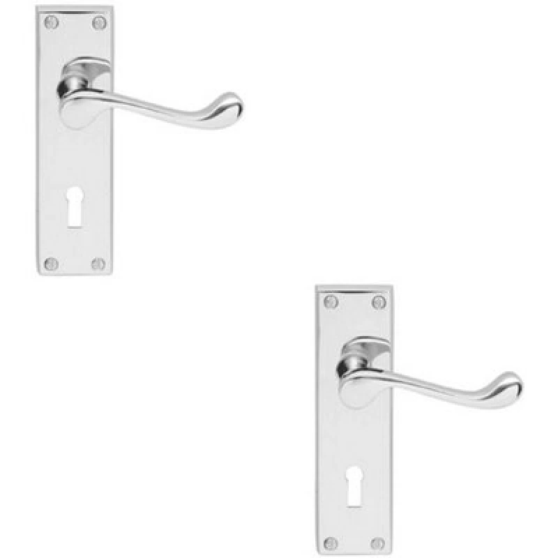 Image of Loops 2x Victorian Scroll Lever on Rectangular Lock Backplate 155 x 41mm Chrome Multi