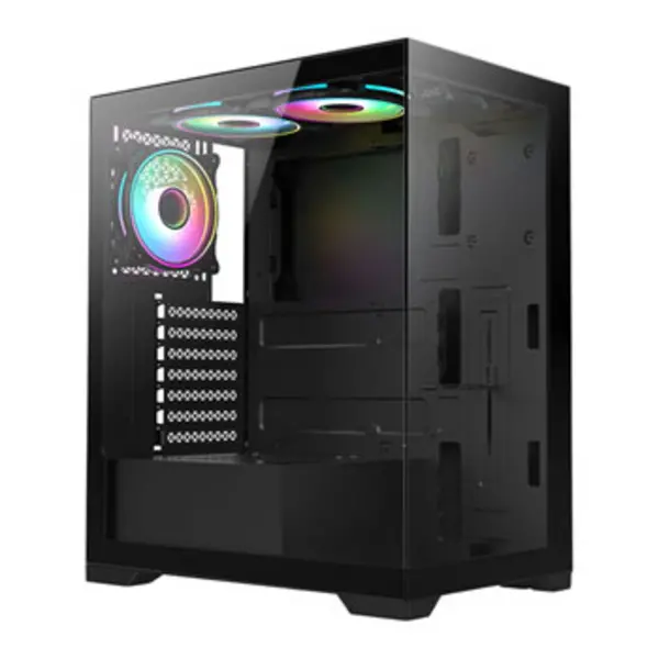 Image of VIDA Vida Vetro Black ARGB Gaming Case w/ Glass Front & Side ATX 3x ARGB Fans 6-Port PWM ARGB Fan Hub VETRO-BLK