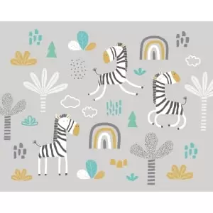 Image of Dancing Zebras Grey Wall Mural - 3.5m x 2.8m