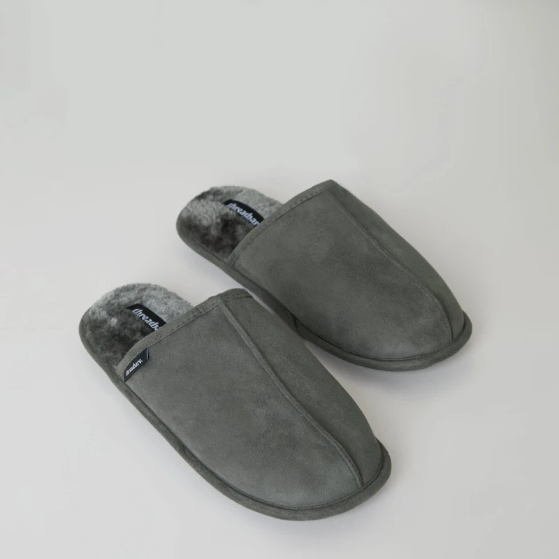 Image of Threadbare Faux Fur Lined Suedette Mule Slippers - Grey Grey UK 11-12