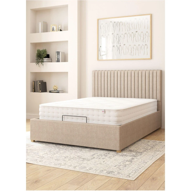 Image of Aspire Aspire Grant Electric Adjustable Bed Upholstered in Eire Linen Fabric with Pocket Sprung Mattress UK Made in Natural Size: Single Natural Sin