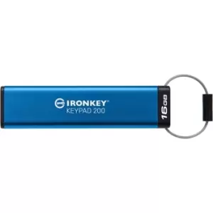 Image of Kingston IronKey Keypad 200 16GB USB 3.0 Flash Stick Pen Memory Drive - Blue