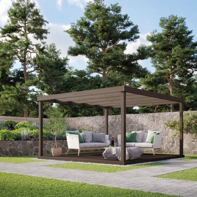 Image of Rutland County Garden Furniture Ltd Box Pergola & Decking Kit - Wood - L360 x W360cm - Light Green in Brown Brown Unisex