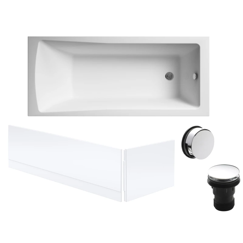 Image of Balterley Square Bath, Front and End Panels and Chrome Waste 1700 x 700mm Silver