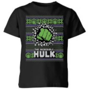 Image of Marvel Hulk Punch Kids Christmas T-Shirt - Black - 9-10 Years