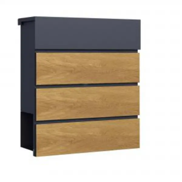 Image of Phoenix Phoenix Estilo Top Loading Letter Box With Key Lock Graphite Grey and Wood - MB0126KS MB0126KS