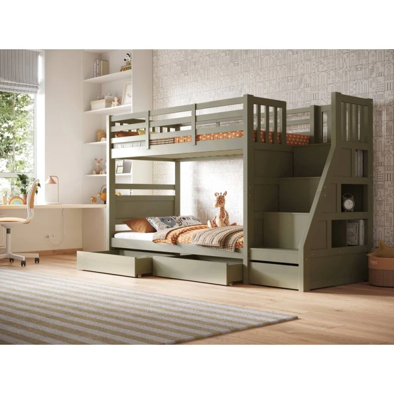 Image of Flair Lunar Staircase Bunk Bed with Storage in Green Size: Single Green Unisex Single