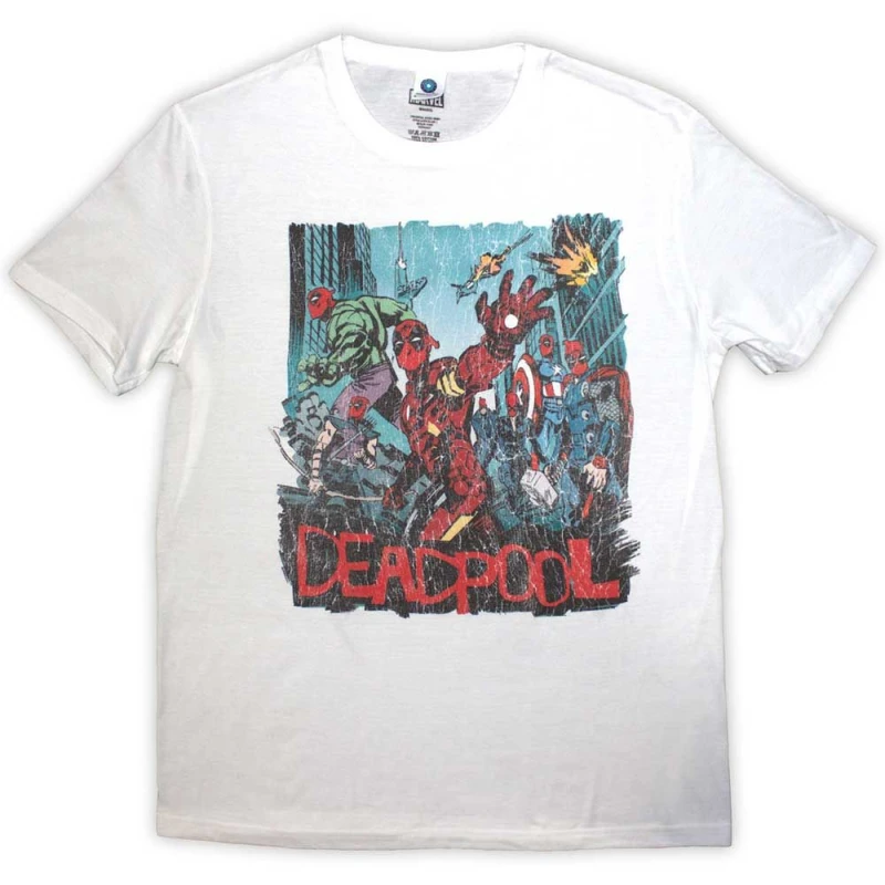 Image of Marvel Deadpool Hero Scene Vintage T Shirt White unisex