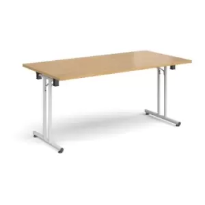 Image of Rectangular folding leg table with white legs and straight foot rails 1600mm x 800mm - oak