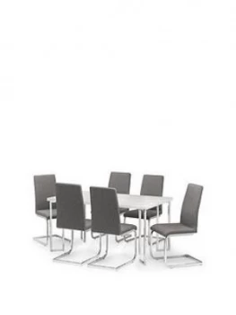 Image of Julian Bowen Positano 150 Cm Marble Affect Dining Table + 6 Roma Chairs