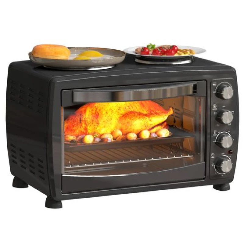Image of HOMCOM 36L Countertop Toaster Oven with 2 Hot Plates, Grill, Roast, Bake Black