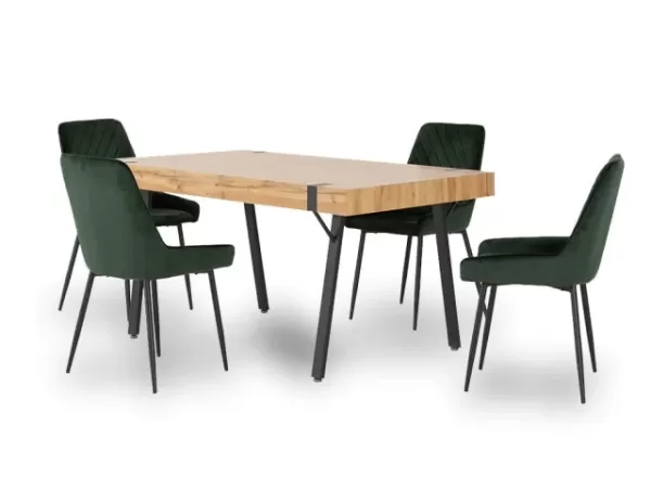 Image of Seconique Treviso Oak Dining Table and 4 Avery Green Velvet Chairs