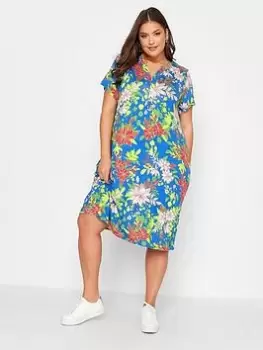 Image of Yours Floral Pocket Midi Dress Blue Size 20, Women