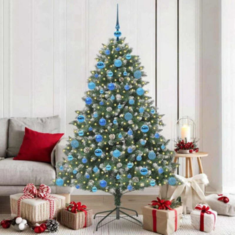 Image of vidaXL Artificial Christmas Tree with Stand, Blue Balls Green 126 x 126 x 180 cm, Green 3395240