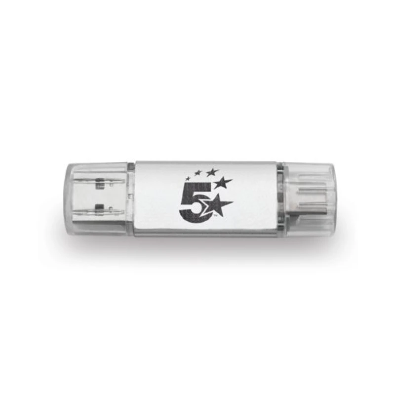 Image of 5 Star USB 3.2 64GB Gen 1 Combo Flash Memory Drive with USB A/C Silver 667950