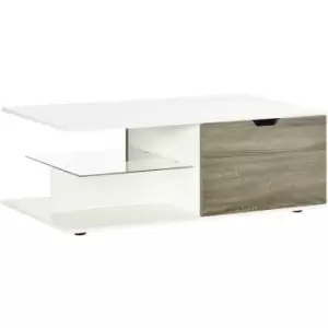 Image of Modern Coffee Table w/ Tempered Glass Shelve, Drawers for Living Room - White - Homcom