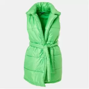 Image of I Saw It First Tie Waist Detail Longline Padded Gilet - Green