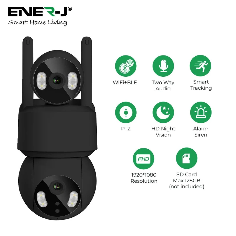 Image of ENER-J Smart WiFi Dual Lens Outdoor Dome IP Camera Black Housing, IP65 Black Unisex