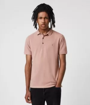 Image of AllSaints Mens Reform Short Sleeve Polo Shirt, Balsastone Pink, Size: S