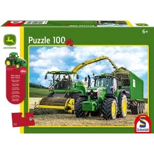 Image of John Deere: 649M Tractor with 8500i Harvester 100 Piece Jigsaw Puzzle With SIKU model