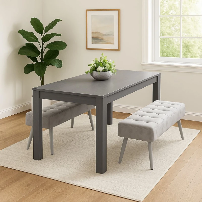 Image of KOSY KOALA KOSY KOALA Dining Table and 2 Benches Dark Grey Table 2 Velvet Benches Wood Table Dining Set Furniture Dark Grey One Size Unisex 5061055341
