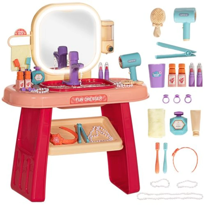Image of AIYAPLAY Kids Dressing Table with Mirror - LED Light - Music - 23 Accessories TJ Hughes Red 5061025014026