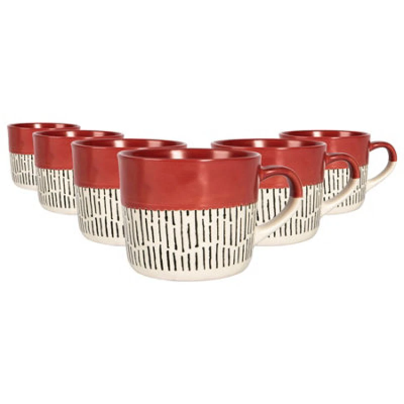 Image of Nicola Spring Ceramic Dipped Dash Coffee Mugs - 475Ml - Red - Pack Of 6