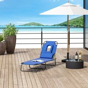 Image of Outsunny Adjustable Sun Lounger W/Pillow-Blue Oxford Cloth