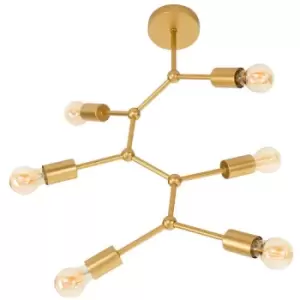 Image of Hawaii 6 Light Multi Arm Semi Flush Ceiling Lamp Brass Metal LED E27 - Merano