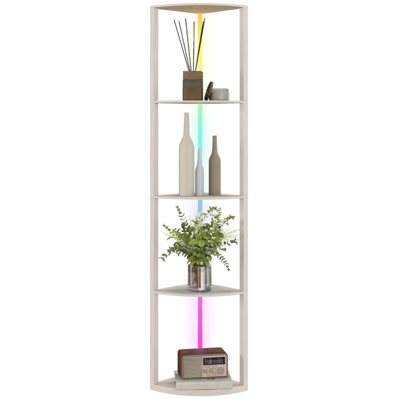 Image of HOMCOM HOMCOM Modern Floor Lamp with 5-Tier Shelves and RGB Light for Bedroom Office in Light Oak Light Oak One Size Unisex 5063603715363