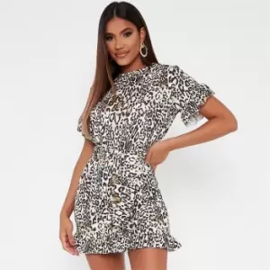 Image of I Saw It First Leopard Print Tie Waist Frill Detail Mini Dress - Green