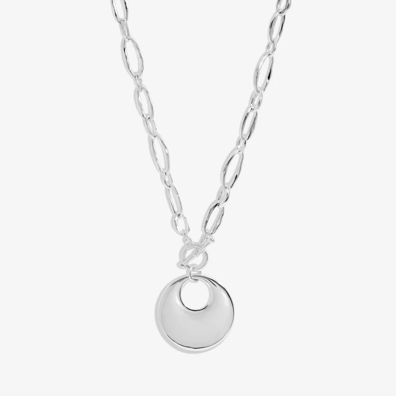 Image of Mood Silver Polished Round T-Bar Short Pendant Necklace Silver
