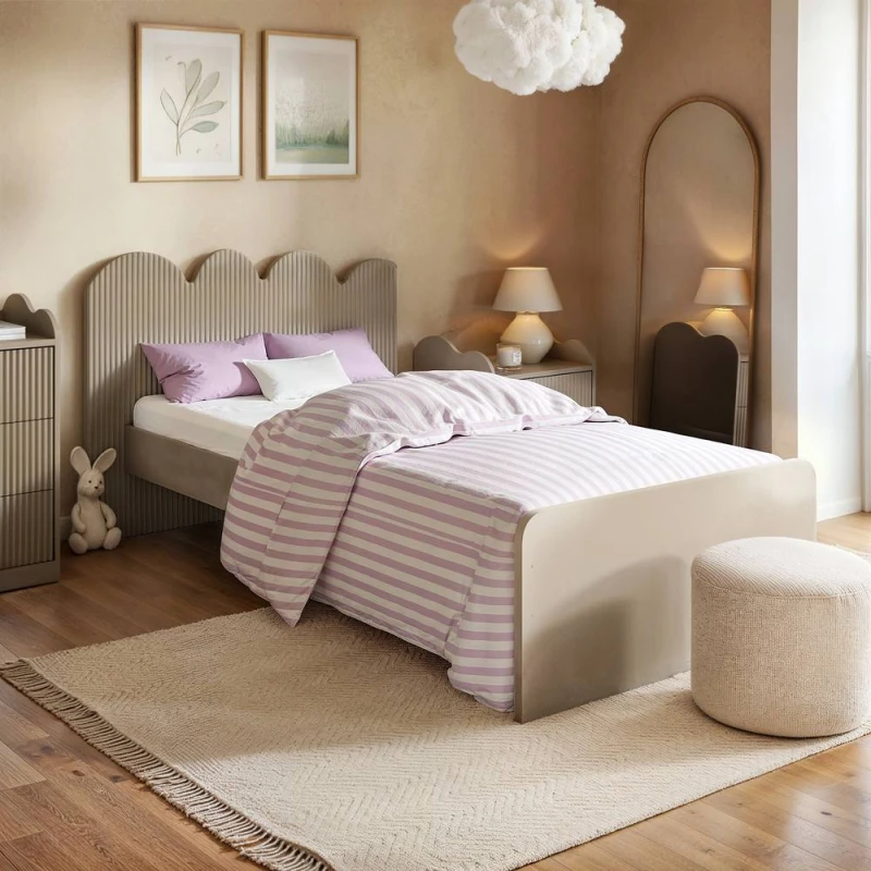 Image of Flair Calista Ribbed Cloud Headboard Single Bed in Beige Beige Unisex Single