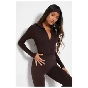 Image of I Saw It First Cotton Rib Zip Front Collar Bodysuit - Brown