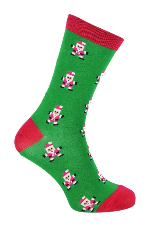 Image of Mr Heron Mr Heron Men Novelty Bamboo Christmas Socks with Ruldoph & Santa in Green Size: 6-11 Green 6-11 Male 5019041199425