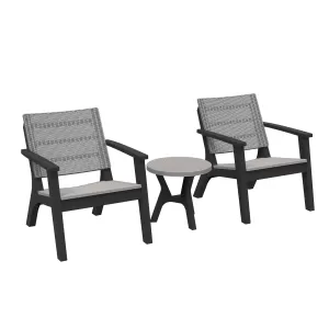 Image of Outsunny 3 Piece Patio Bistro Set Outdoor Garden Furniture Set with 1 Round Table and 2 Armchairs, PP, Grey