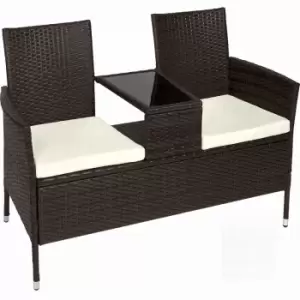 Image of Tectake Garden Bench With Table Poly Rattan - Brown