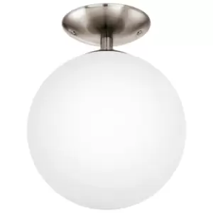 Image of Flush Ceiling Light Satin Nickel Shade White Glass Opal Matt Bulb E27 1x60W