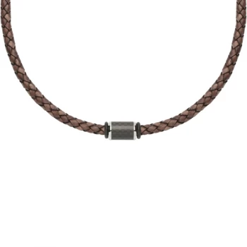 Image of Unique & Co. Antique Dark Brown Leather Necklace with Gunmetal Plating & Carbon Fibre