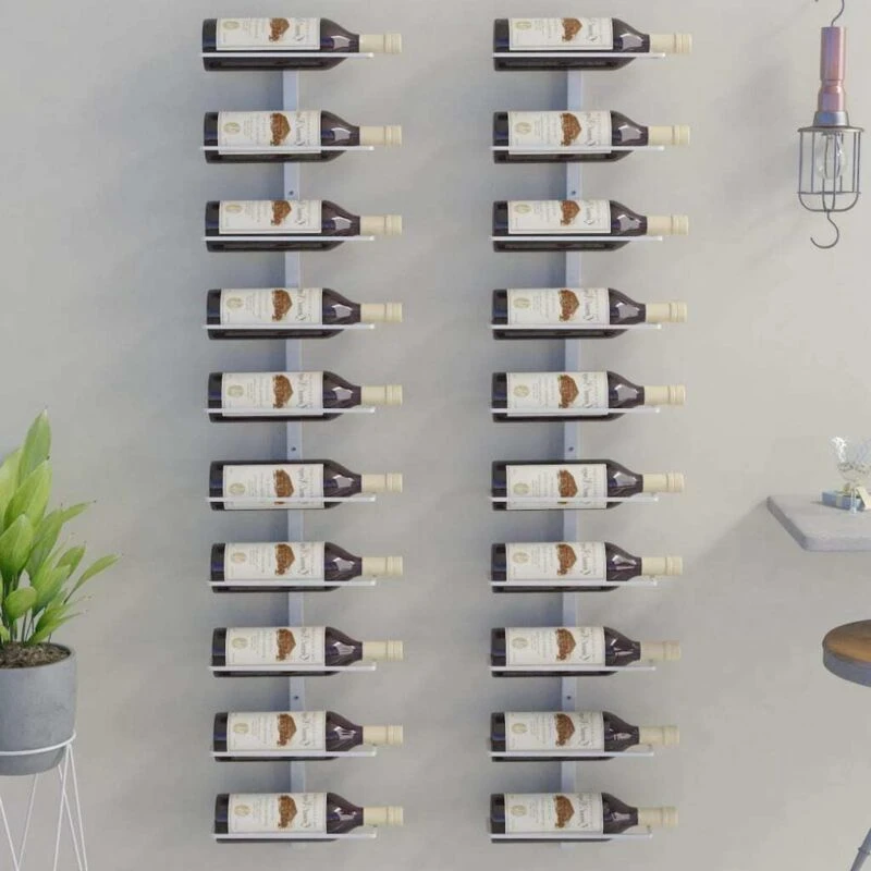 Image of VIDAXL Wall-mounted Wine Rack for 10 Bottles 2 pcs White Metal Vidaxl 8720286827208